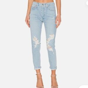 Agolde Jamie High Rise Hidden Button Fly Classic Distressed Jeans Size 27 (Read)